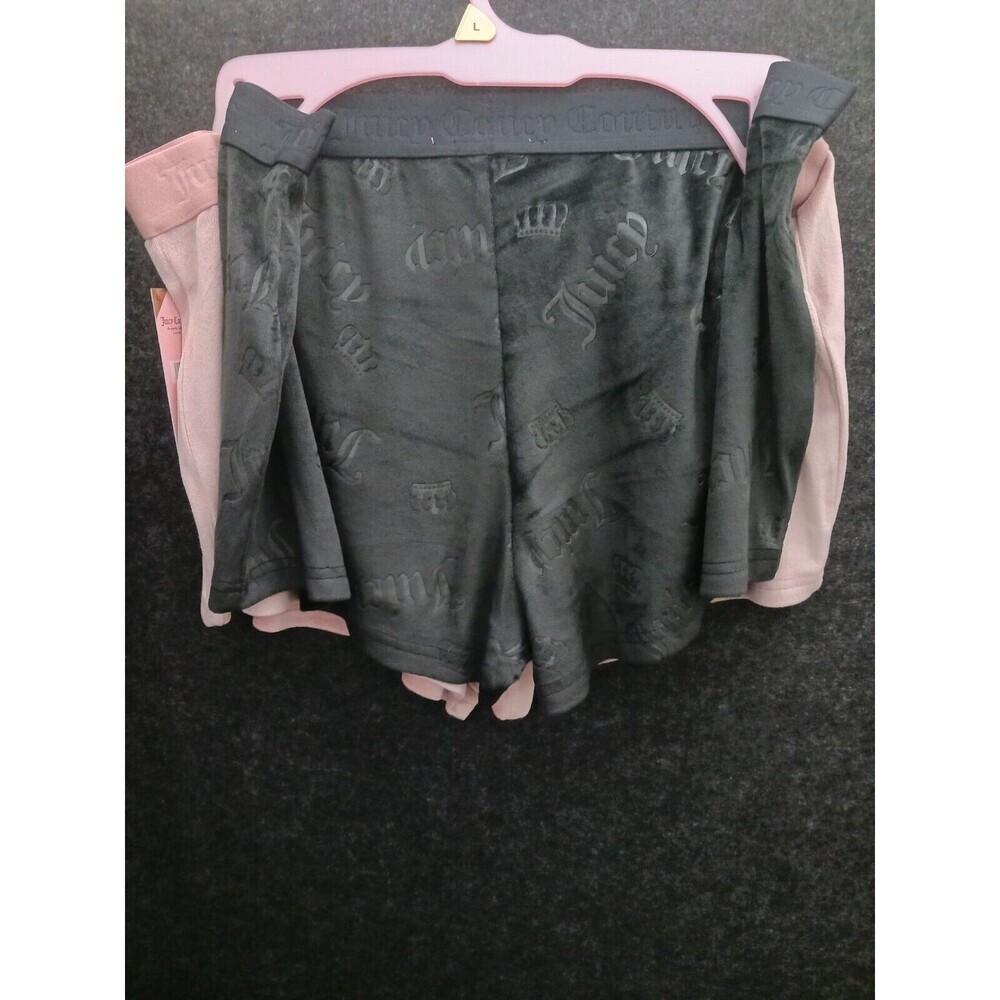 Juicy Couture Bling Logo Soft‎ Velour BOOTY Shorts Sleep 2 pack Large Black Pink